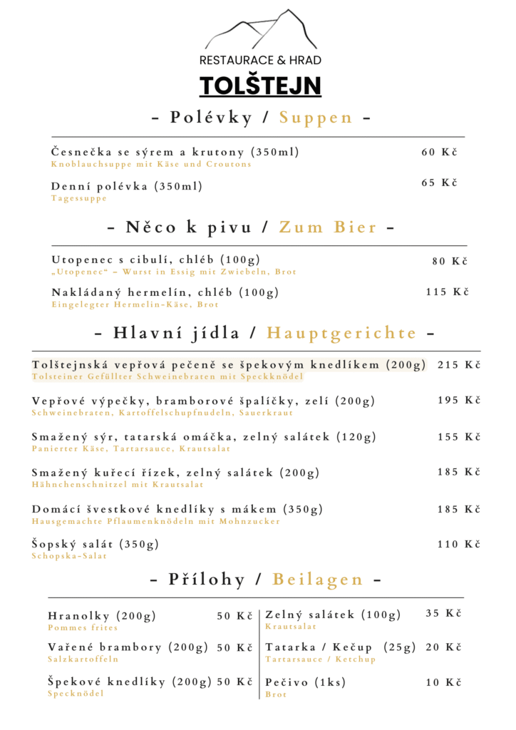 Jídelní lístek Tolštejn – strana 1